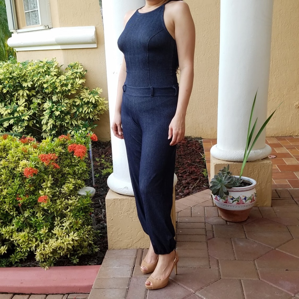 STRETCHY FORM-FITTING DENIM JUMPSUIT - Picture 5 of 7